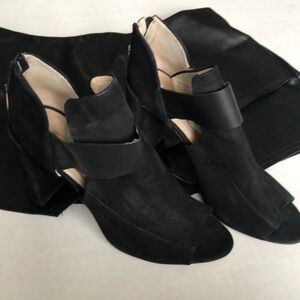 Louise et Cie black suede and leather peep toe cut out boots in 6